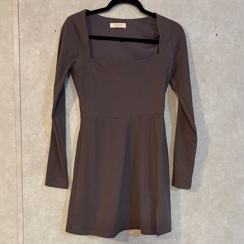 Elegant Long Sleeve Dress in Chocolate Brown